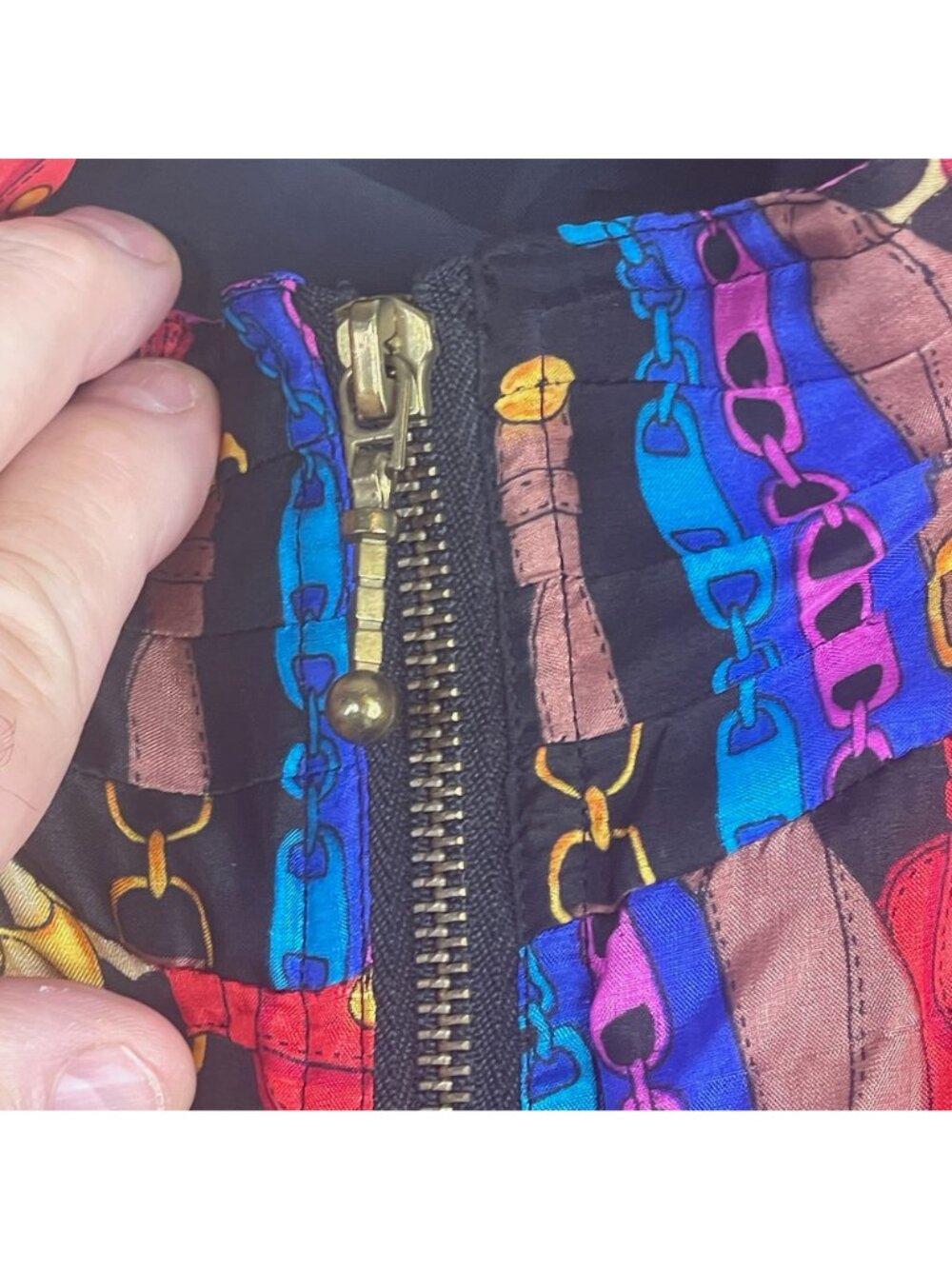 Vintage Bomber Jacket 1X Retro Silk 80s 90s Fresh Prince Baggy Urban Chain Print - Picture 3 of 16